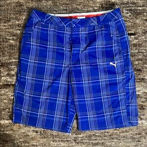 Blue Plaid Shorts with Logo